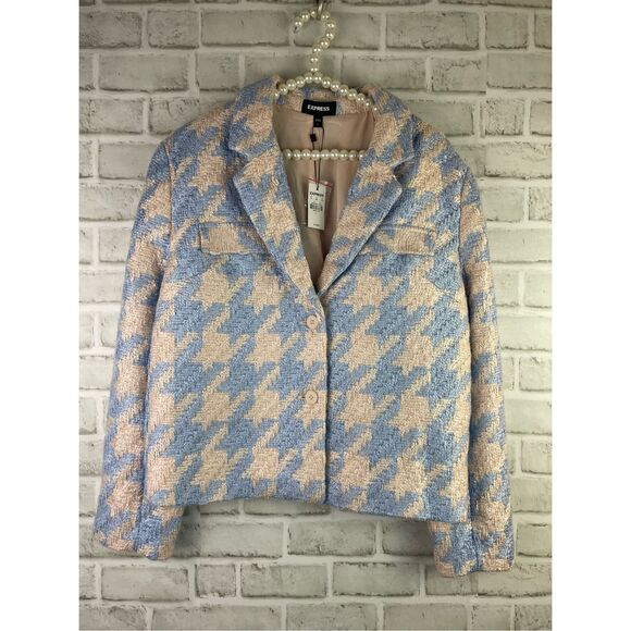 New with Tags Express Jacket Blue Houndstooth Size Large - Picture 9 of 9